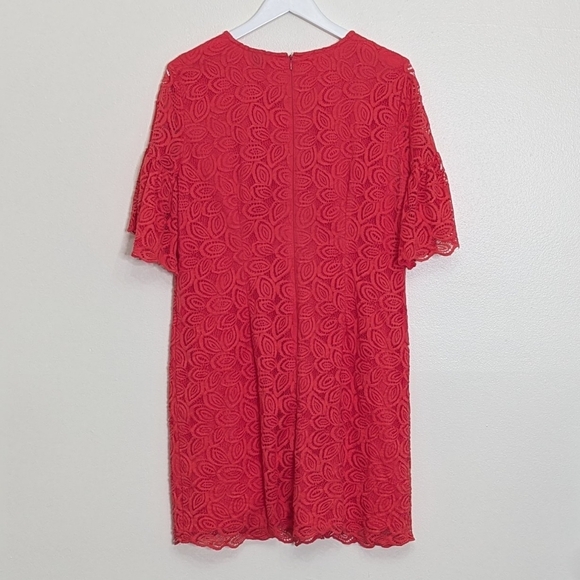 Ann Taylor Dress 10 Pink Shift Lace Overlay Short Sleeve Coral - Picture 6 of 7